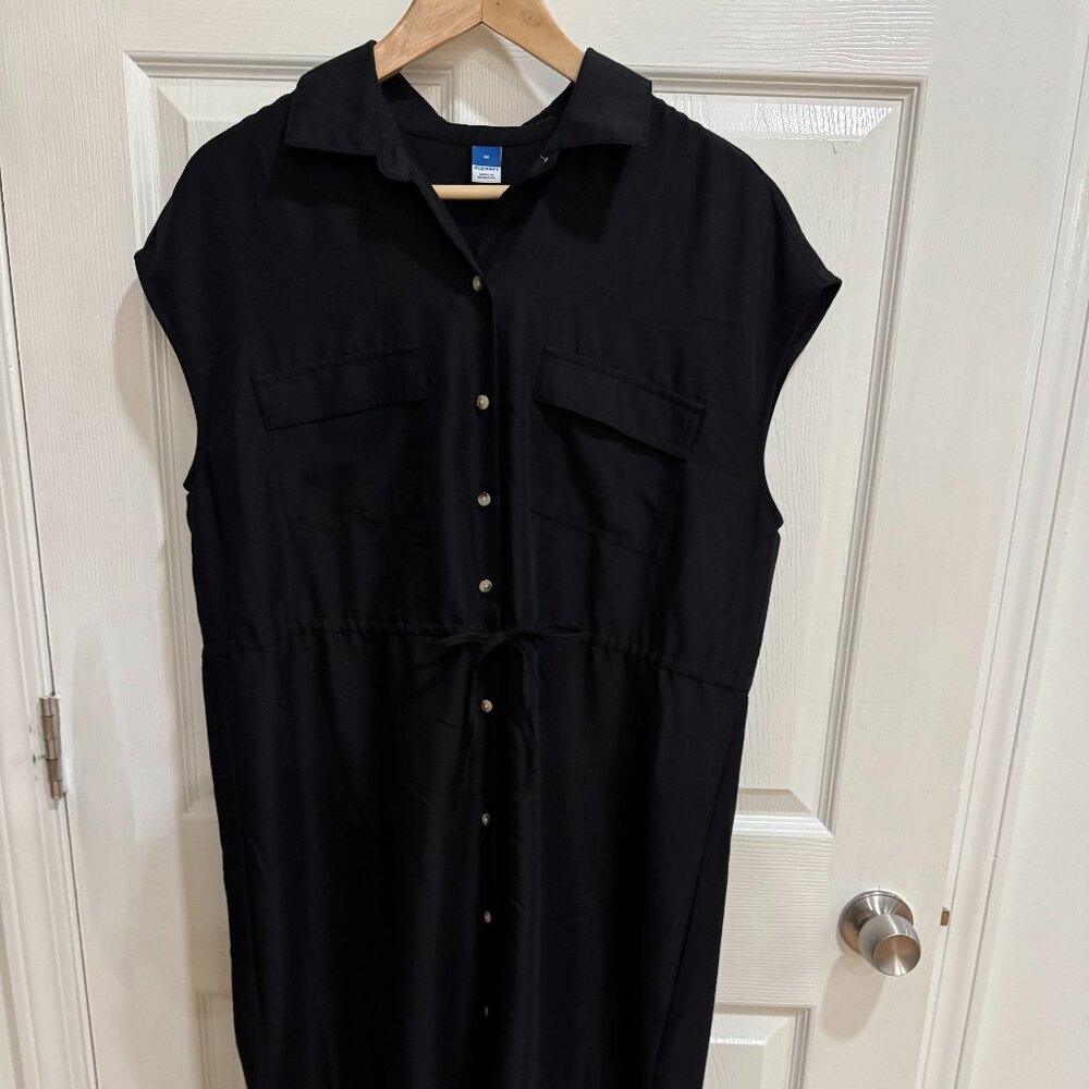 Old Navy Black Button Down Dress w/drawstring waist